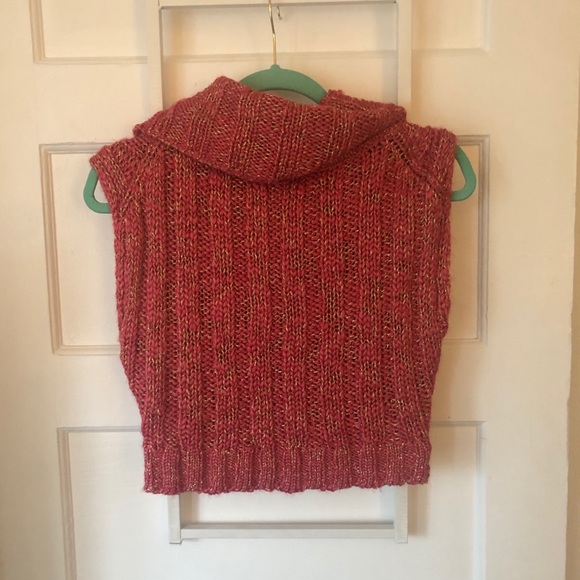 Bebe Coral and Gold Cowl Neck Crop Sweater - Picture 4 of 6